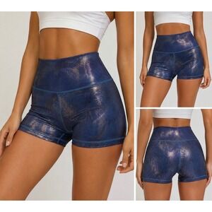 Offline by Aerie Real Me High Rise Shorts Medium Blue Bronze Metallic Gym Y2K